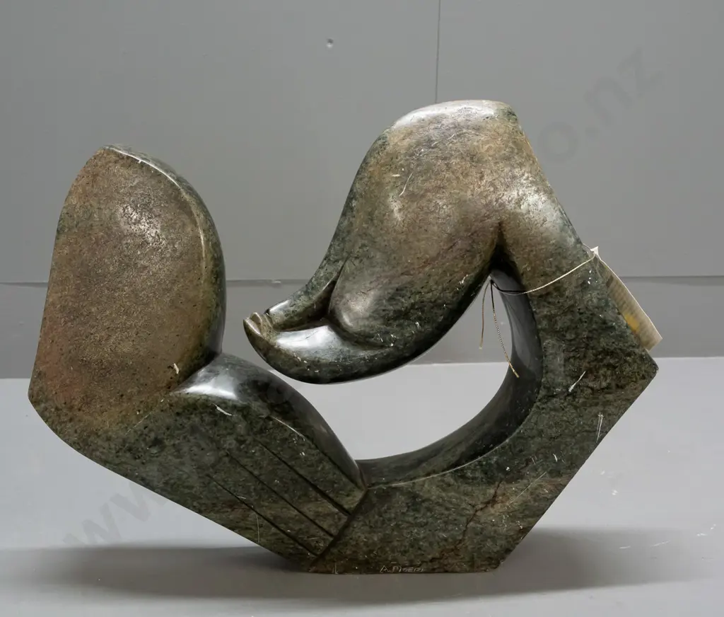 Serpentine/Soapstone(?) stone carving, Shona Tribe Zimbabwe, signed A Moepi H-320 W-410 D-90 Image 1++