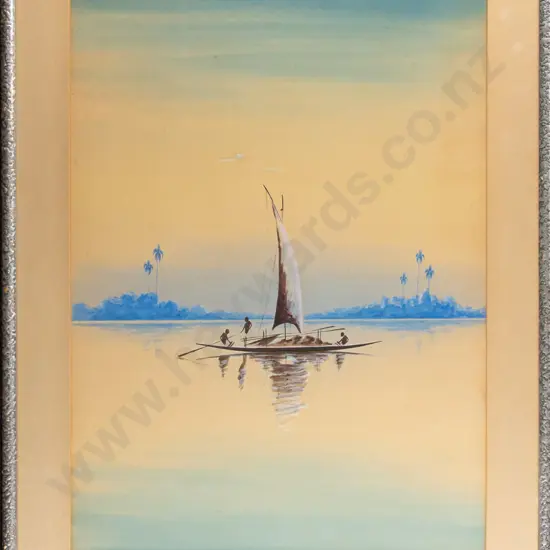 framed watercolour - boat scene H360 W270 (slight foxing)