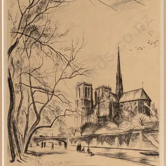 framed vintage etching - Parisian scene H280 W190