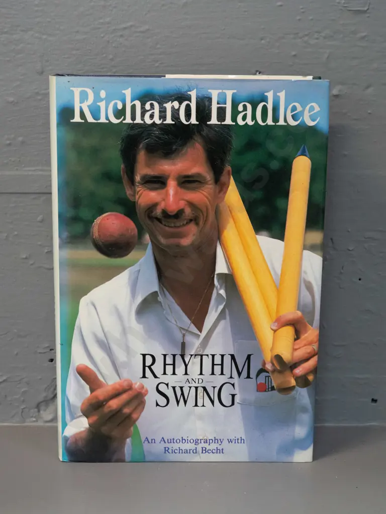 autographed hard cover book - Rhythm and Swing, signed by Richard Hadlee - slight split to spine/binding Image 1++