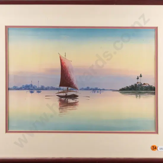 LM Ghose - framed watercolour - boats H240 W340  (slight foxing)