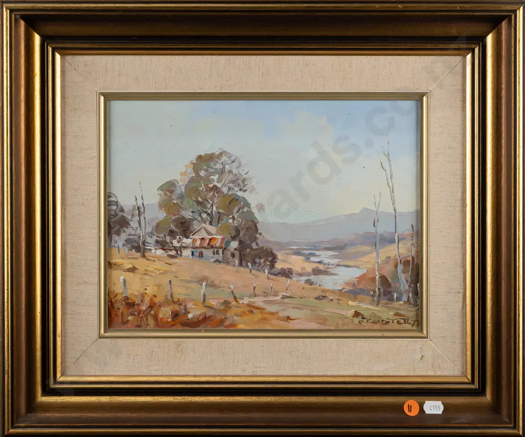 illegible signature 77- framed oil on board "Colo River" H210 W280 Image 1++