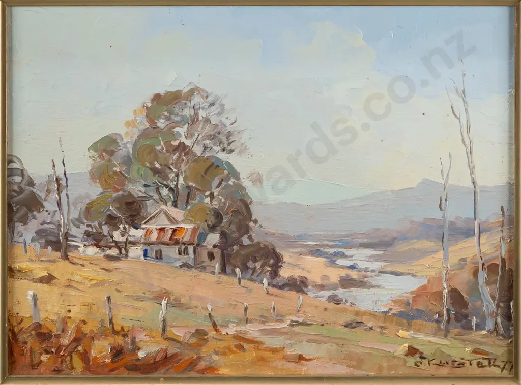 illegible signature 77- framed oil on board "Colo River" H210 W280 Image 1++