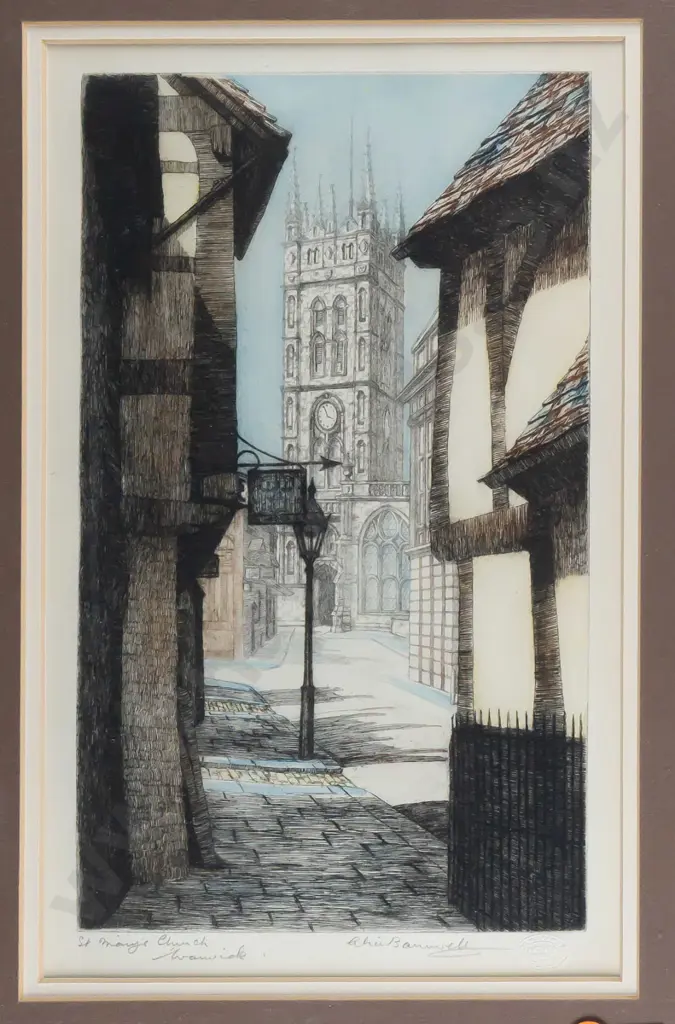 framed etching "Saint Mary's Warwick" H250 W150 Image 1++