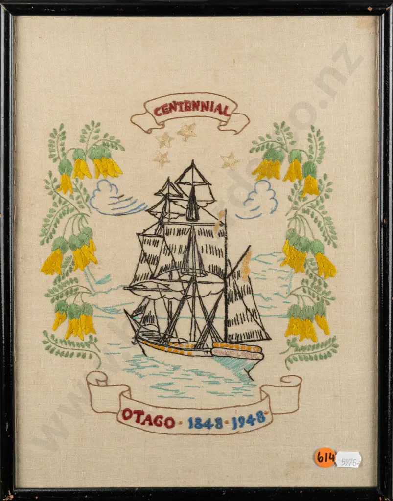 framed vintage needleowrk - Otago 1848 - 1948 Centennial H320  W240 Image 1++