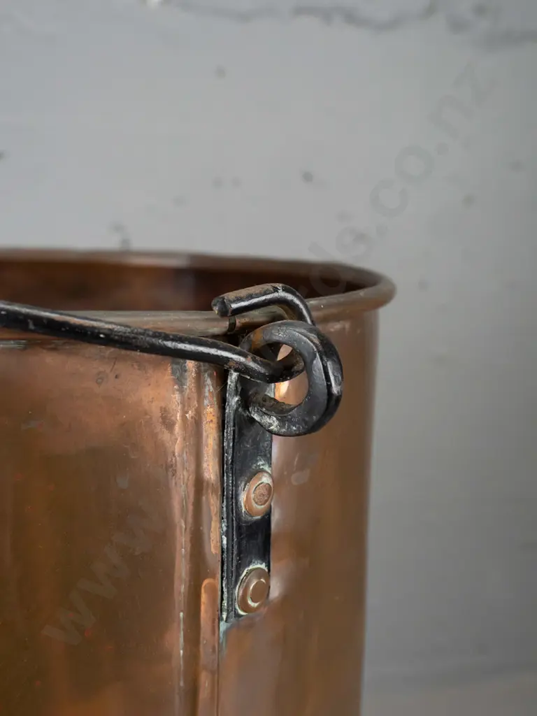 vintage copper umbrella stand / fire bucket - top handle with forged lugs - some dents and wear H-370 W-310 at handles Image 1++