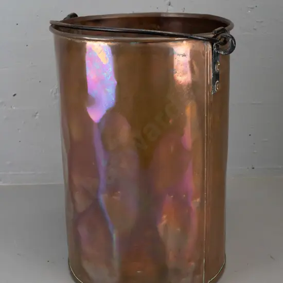 vintage copper umbrella stand / fire bucket - top handle with forged lugs - some dents and wear H-370 W-310 at handles