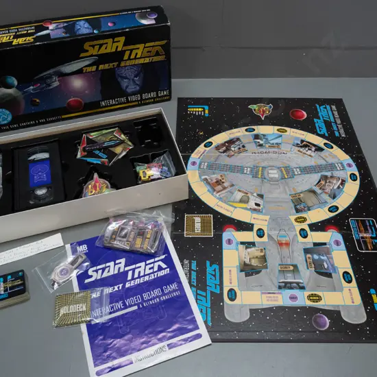Star Trek The Next Generation Klingon Challenge interactive video board game - 1994 Milton Bradley, with game board, VHS