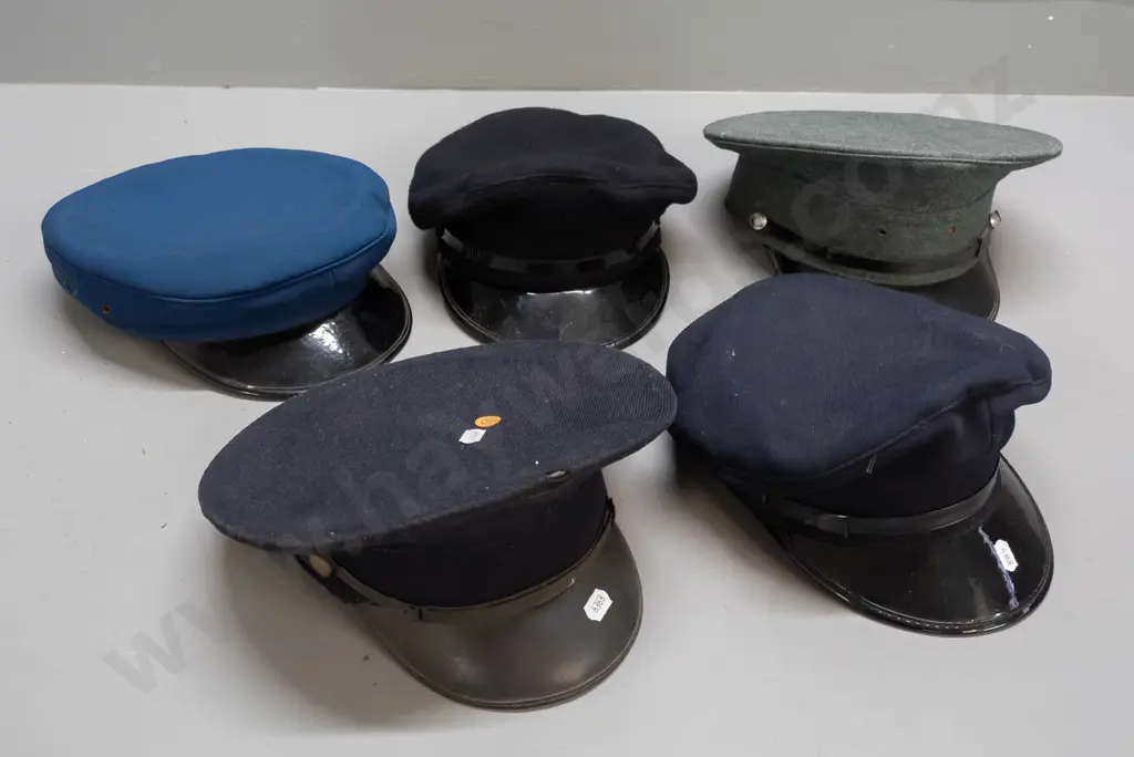5 vintage caps, 3 NZR style with green under brim, 2 others - 3 are Hills Wellington, one Westminster / Treister - some Image 1++