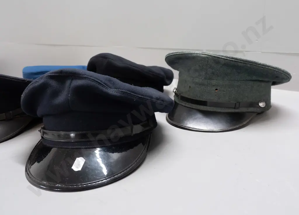 5 vintage caps, 3 NZR style with green under brim, 2 others - 3 are Hills Wellington, one Westminster / Treister - some Image 1++
