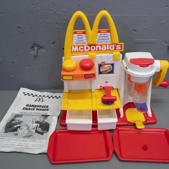 McDonald's Hamburger Snack Maker promotional toy set with booklet - 1994 Mattel - may be missing a few small parts H-350