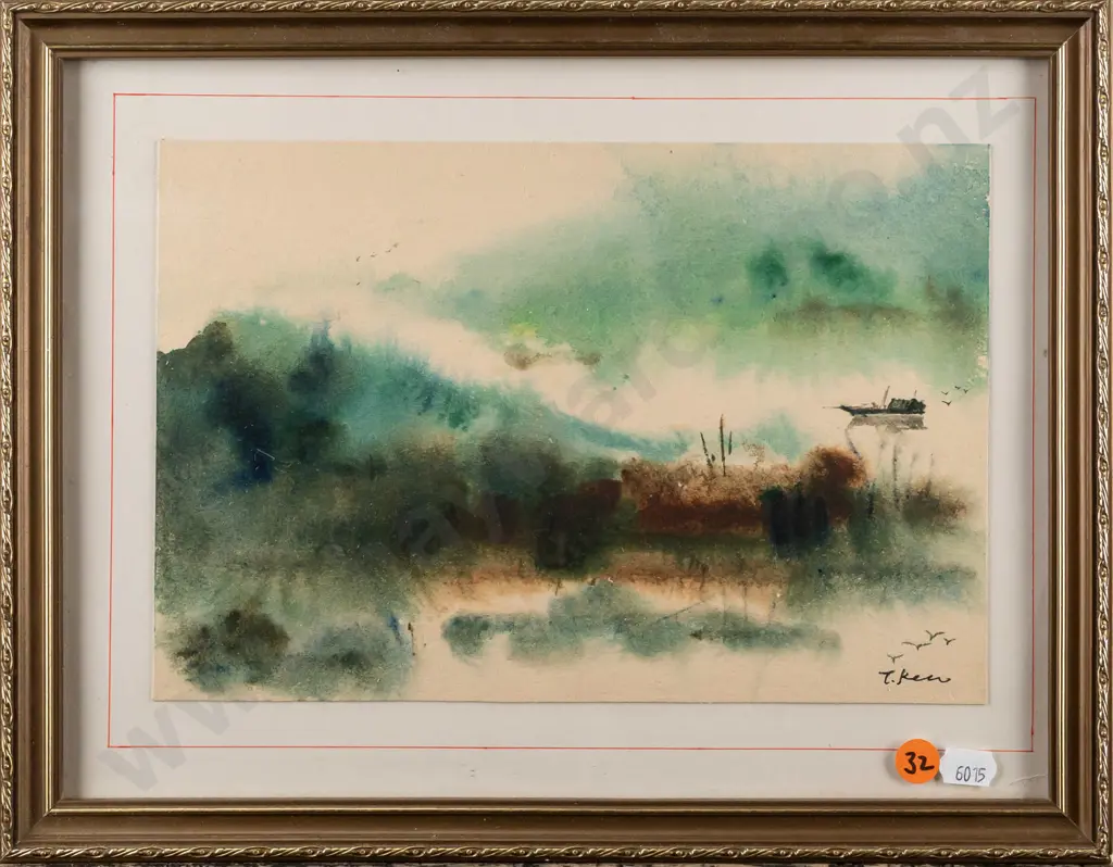 illegible signature - framed watercolour - landscape H175 W260 Image 1++