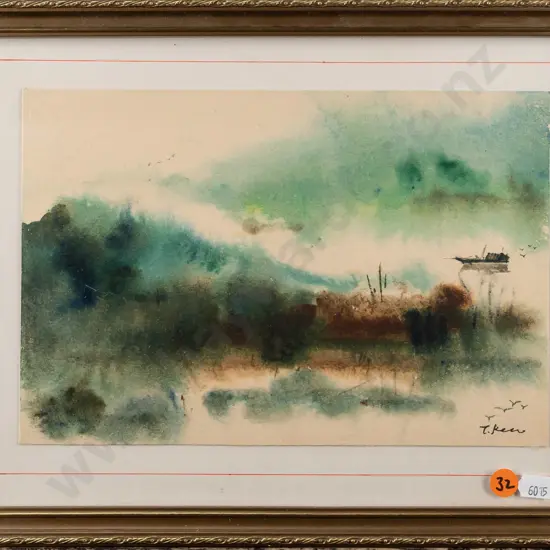 illegible signature - framed watercolour - landscape H175 W260