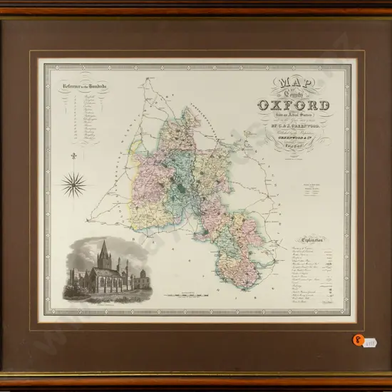 framed vintage map - "Oxford" H300 W360