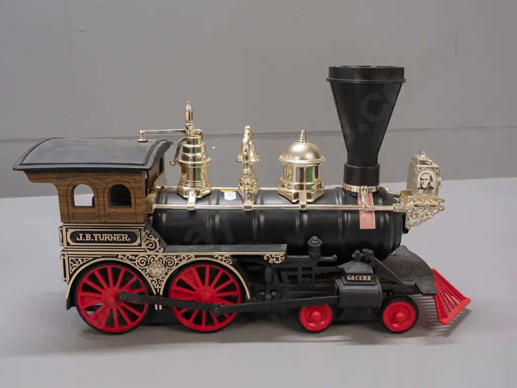 5-piece Jim Beam railway decanter set: Locomotive and 4 cars with New Jersey Central Railroad markings, all sealed with Image 1++