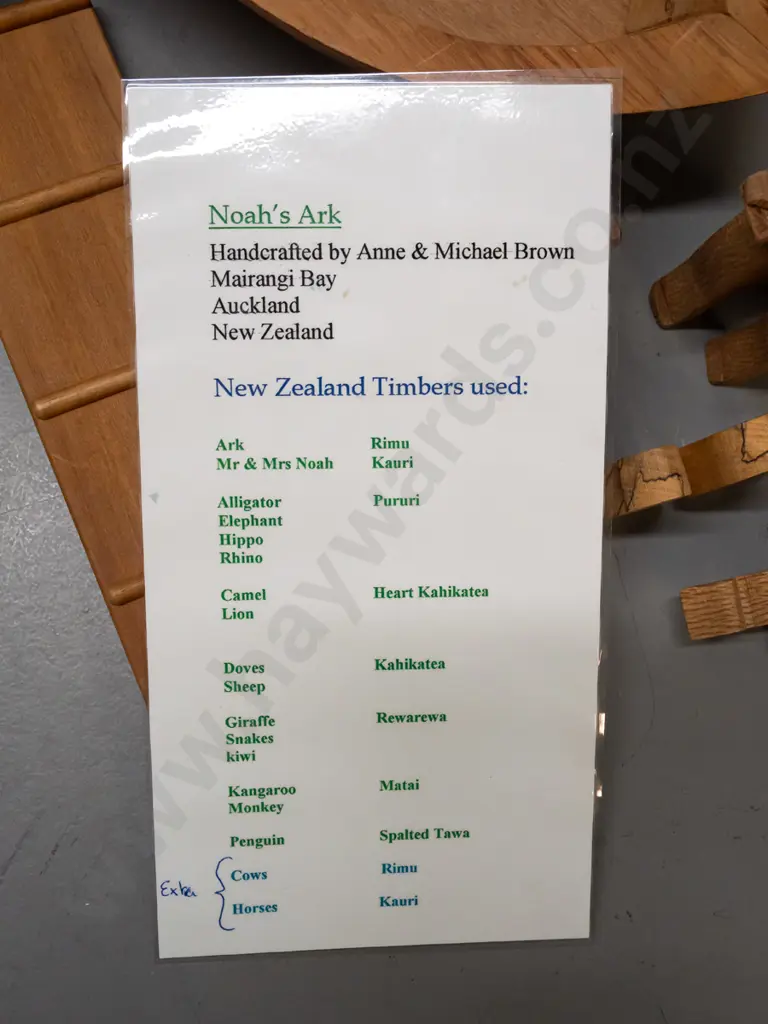 Handcrafted Noah's Ark set in mixed New Zealand timbers, made by Anne & Michael Brown, Mairangi Bay - with 17 pairs of Image 1++