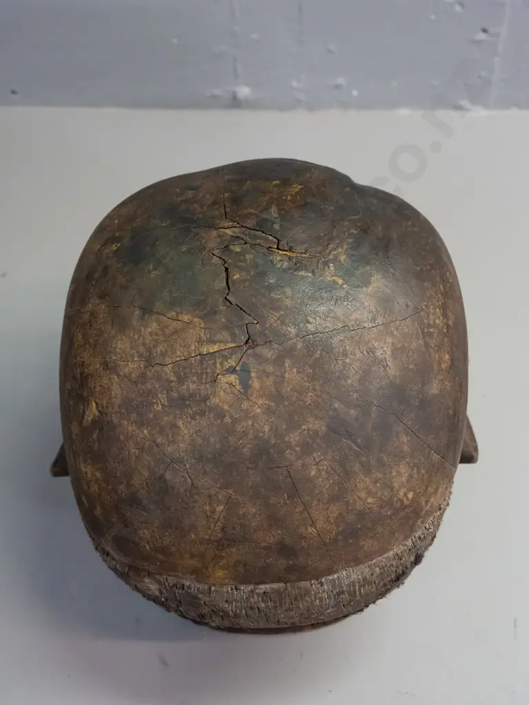 African carved wood helmet mask - from Mokonde, Tanzania - some age wear, splitting in top H-240 W-270 Image 1++