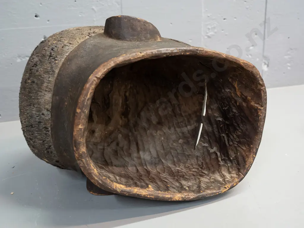 African carved wood helmet mask - from Mokonde, Tanzania - some age wear, splitting in top H-240 W-270 Image 1++