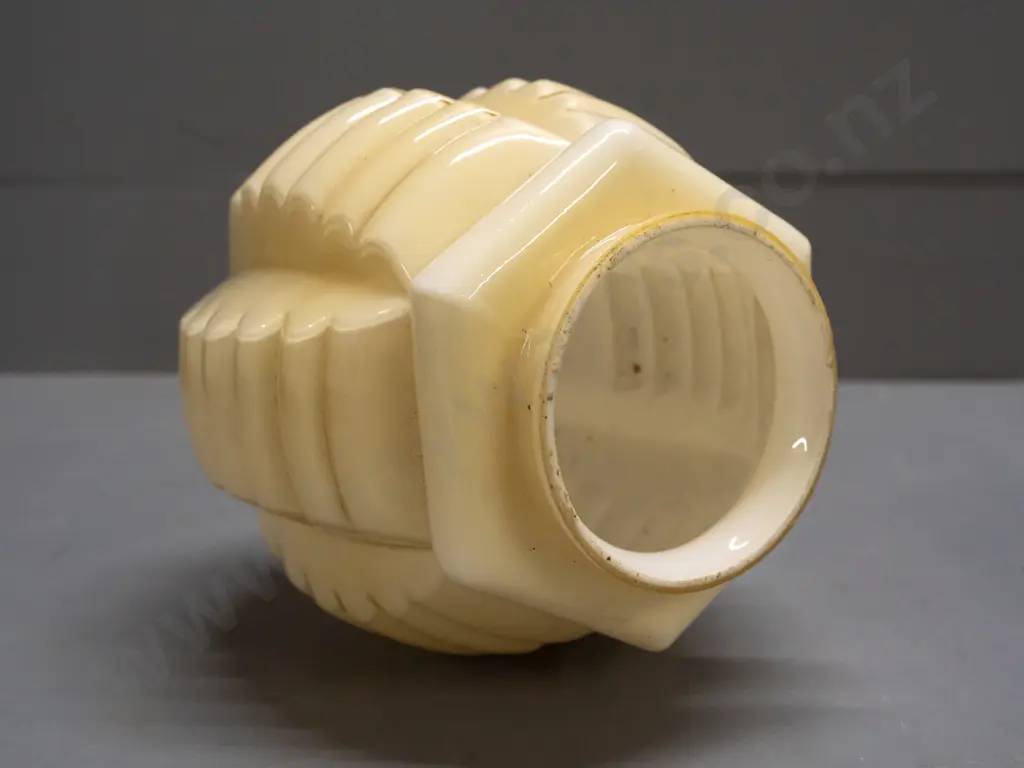 vintage deco style ceiling light shade - ivory glass ribbed design H-185 D-130 Image 1++