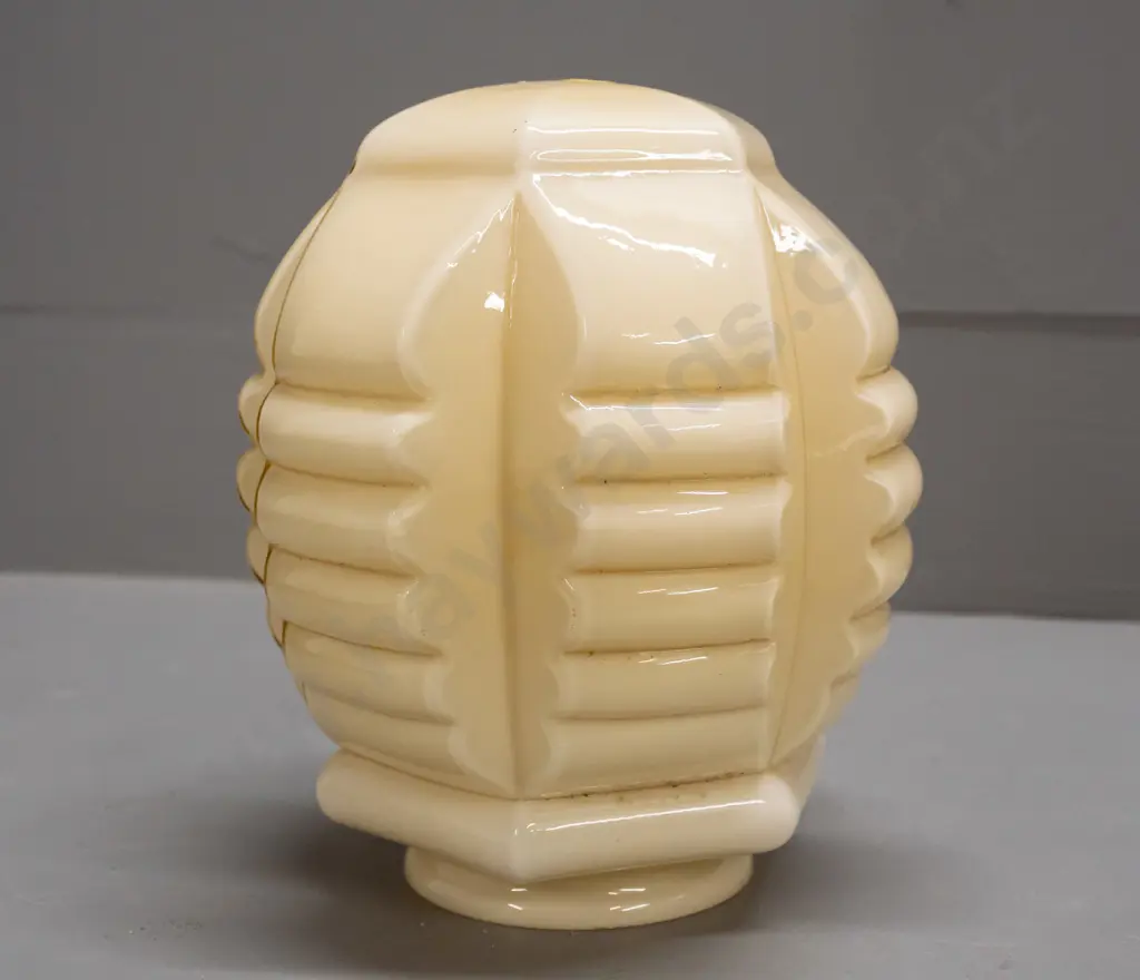 vintage deco style ceiling light shade - ivory glass ribbed design H-185 D-130 Image 1++