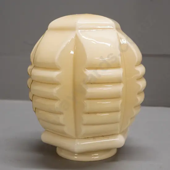 vintage deco style ceiling light shade - ivory glass ribbed design H-185 D-130