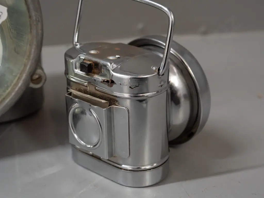 alloy cased hand lantern w/ clear glass lens - top marked Fairmont Railway Motors, Minnesota USA, small chromed lantern Image 1++