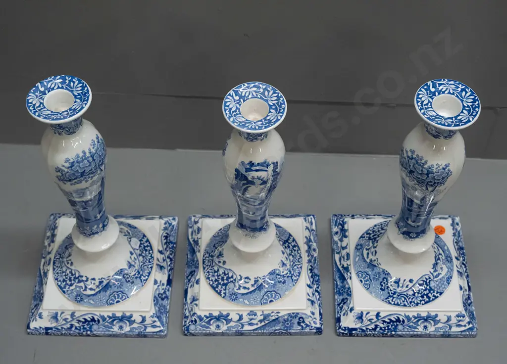 3 Spode Italian pattern large candlesticks H-330 Base is 165 x 165 Image 1++