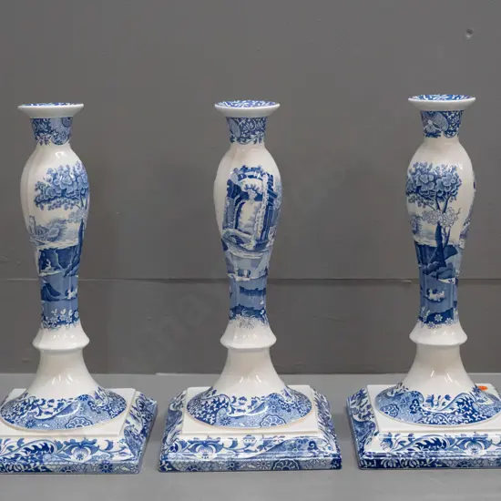 3 Spode Italian pattern large candlesticks H-330 Base is 165 x 165
