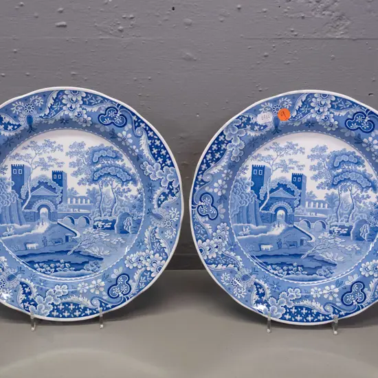 pair of Spode Blue Room Collection "Castle" pattern cabinet plates D-270