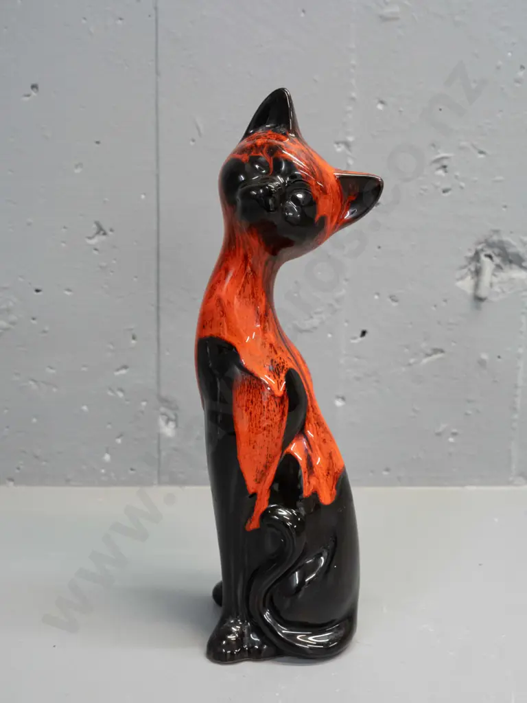Canuck pottery cat with orange trickle glaze H-320 Image 1++