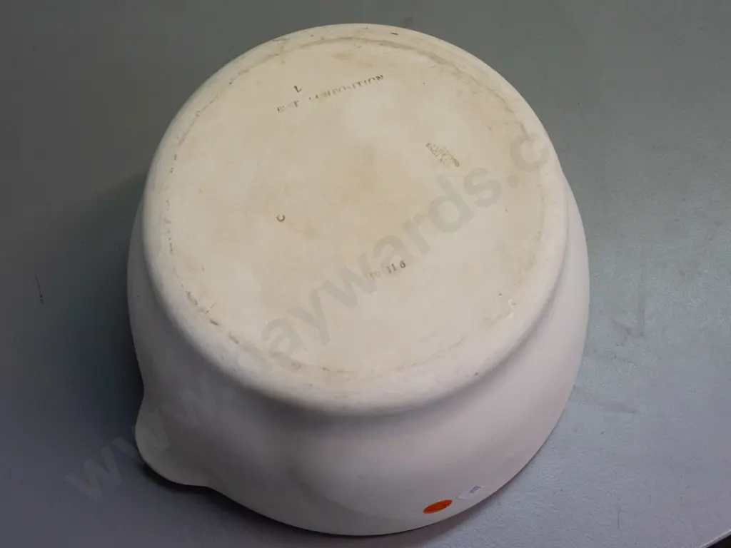 large mortar and wood-handled pestle - both pieces marked Wedgwood H-140 W-250 Image 1++