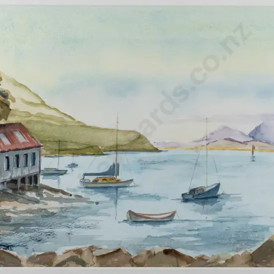 P Berman - framed watercolour - boats in harbour H220 W330