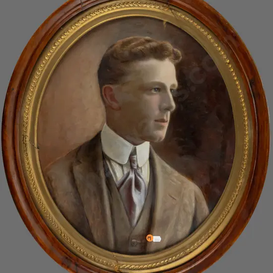 framed hand painted photograph - portrait H460 W400 (damage to frame)