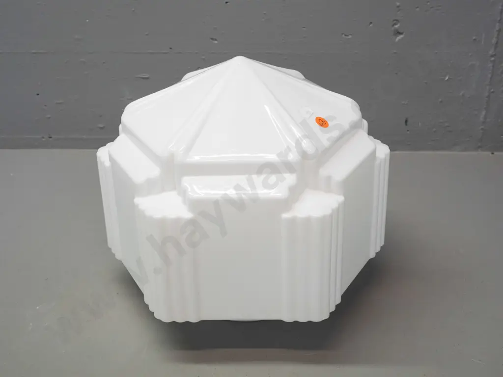 art deco hexagonal faceted & ribbed milk glass ceiling light shade H-290 W-310 Image 1++