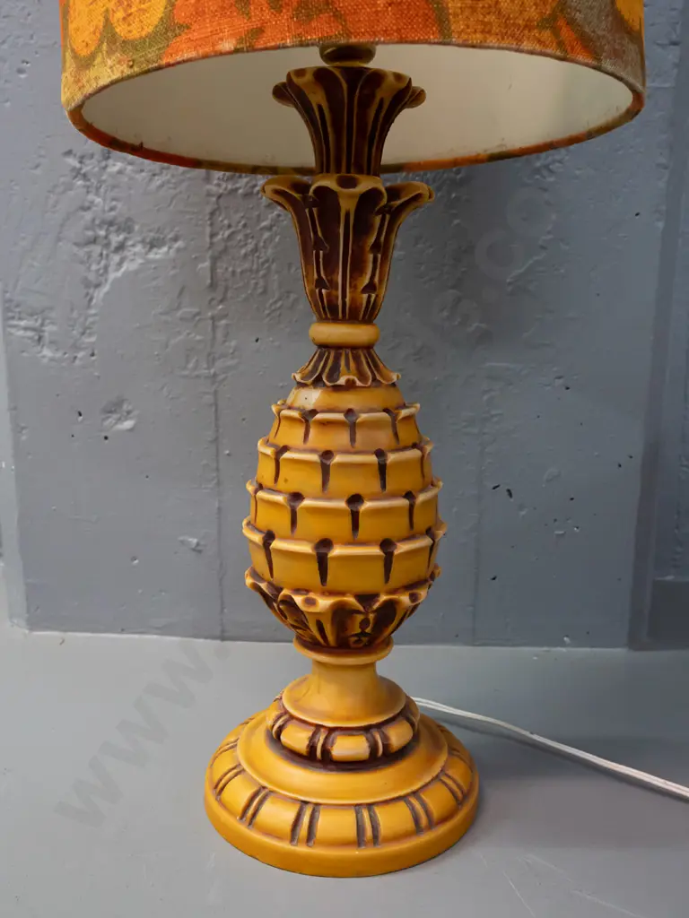 retro composite pineapple shaped table lamp with floral shade H-710 - shade a little wobbly Image 1++