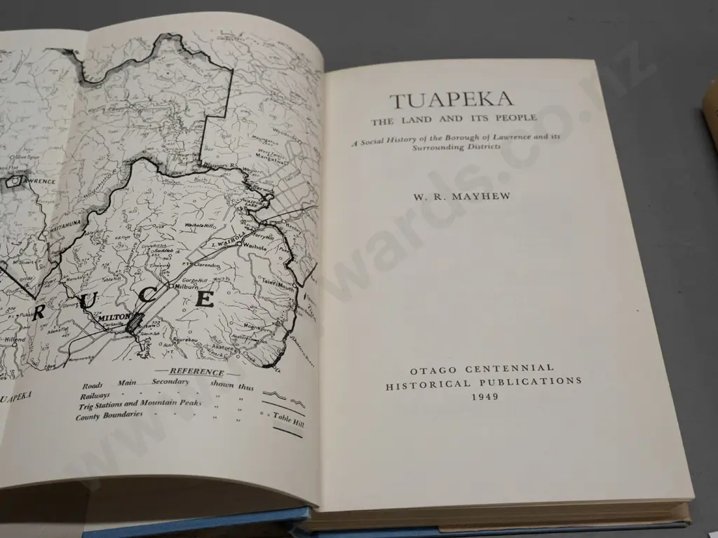 2 Otago Centennial local history books - 1949 "Tuapeka - The Land and its People" and 1951 "Heart of the Desert" central Image 1++
