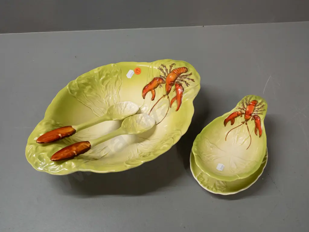 Carlton Ware lobster ware - salad bowl H-80 W-340 with servers and a sauce boat with saucer Image 1++