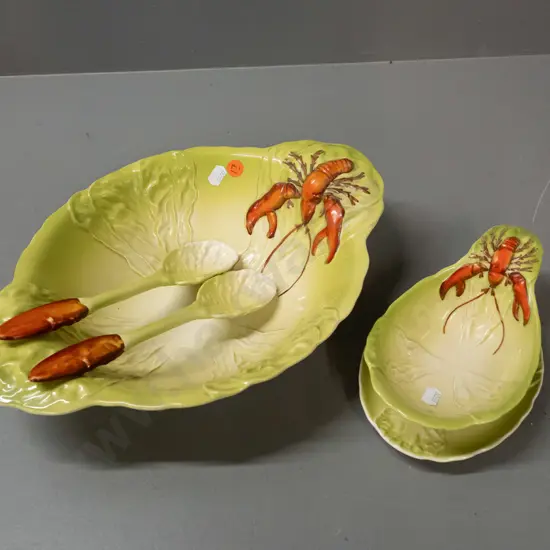 Carlton Ware lobster ware - salad bowl H-80 W-340 with servers and a sauce boat with saucer