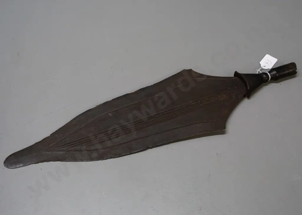 Saka Ngandu ceremonial wide-bladed sword with wooden handle, Democratic Republic of Congo - split to handle, chips and Image 1++