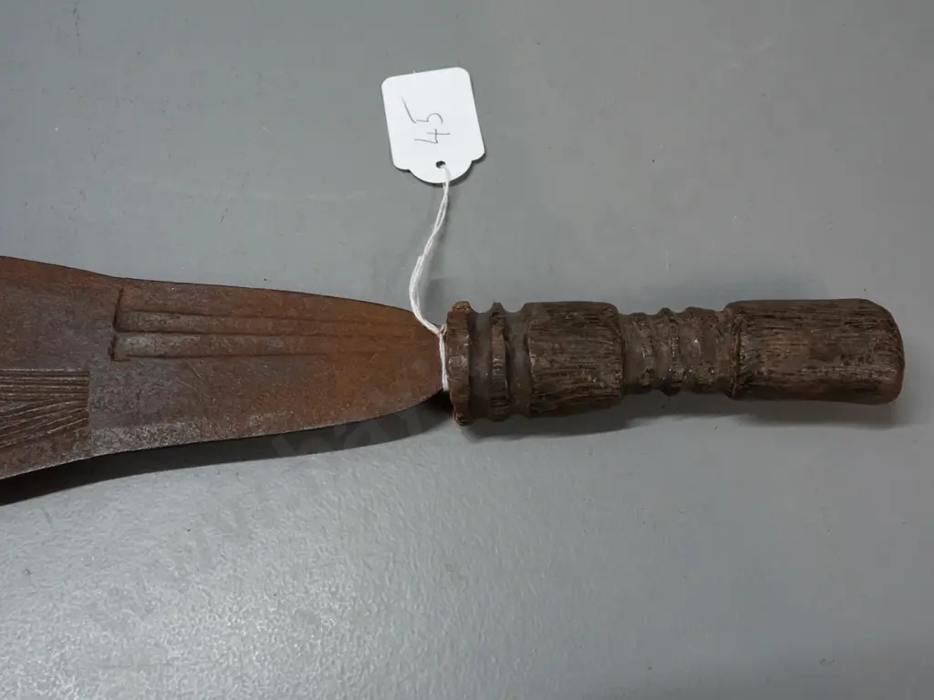 short sword, Ngombe tribe, Democratic Republic of Congo - split to wooden handle, corrosion and chipping to blade L-670 Image 1++