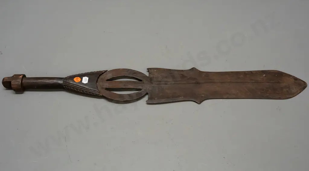 ceremonial short sword with wood handle, Kuba people, Democratic Republic of Congo - some corrosion to blade L-630 Image 1++