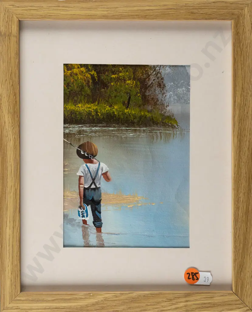 framed acrylic - boy fishing H-160 W-1100 Image 1++