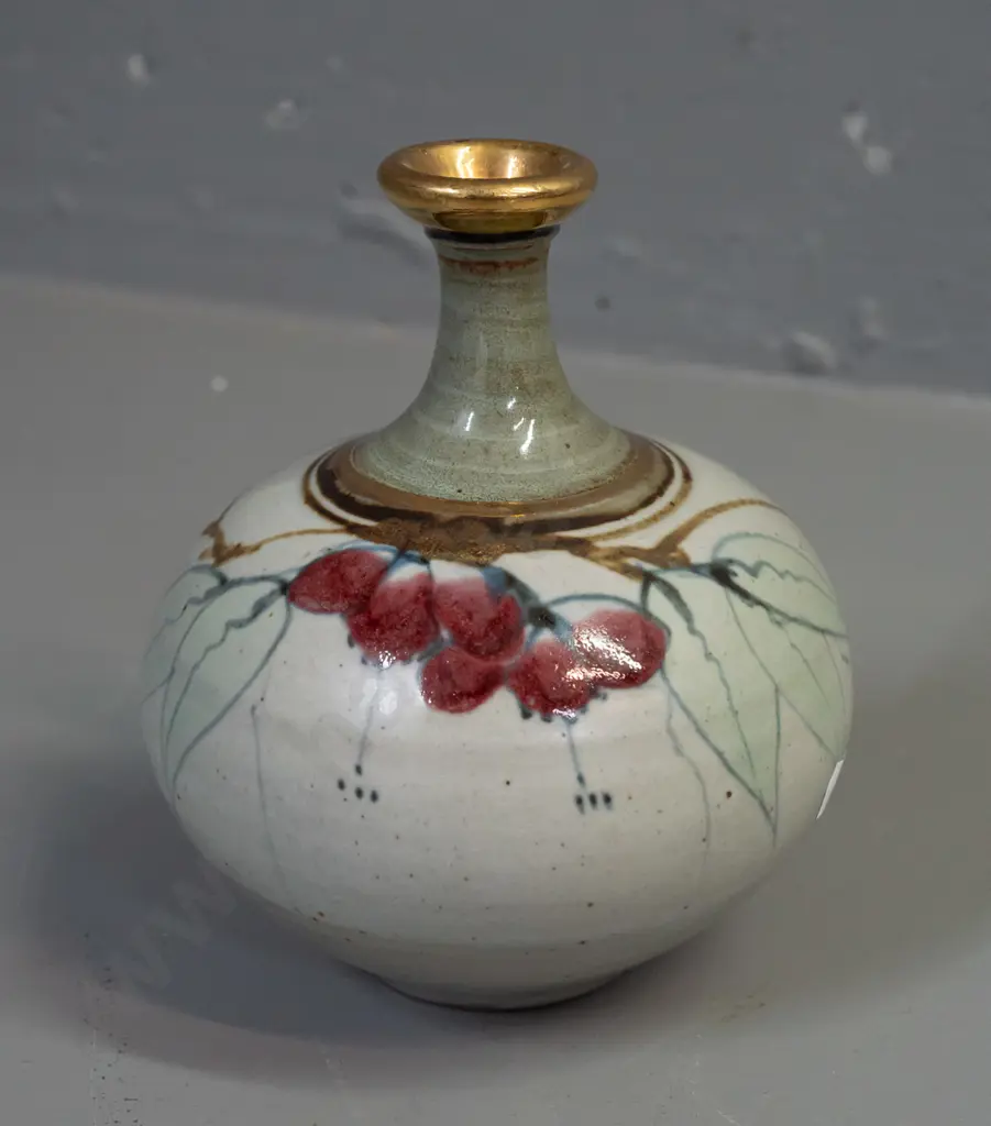 Neil Grant NZ Studio Pottery vase w/ gilt decoration. H-155 D-130 Image 1++