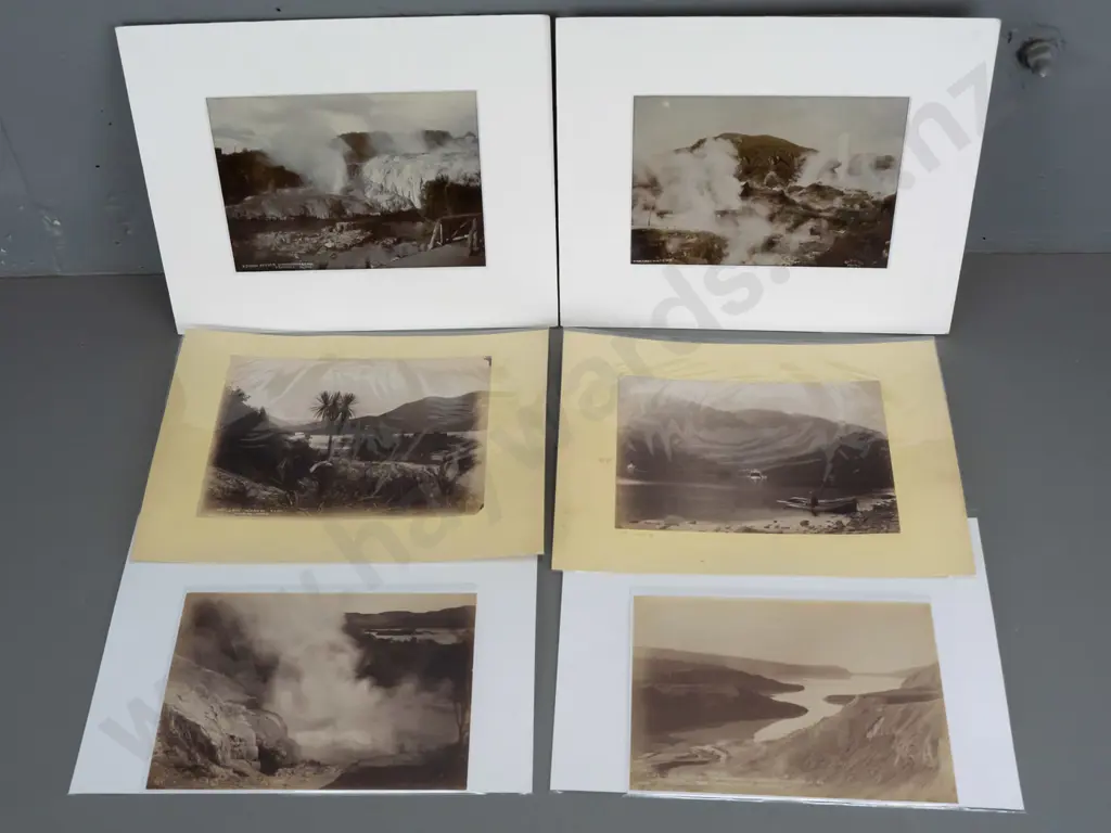 8 vintage NZ photographs, some on double sided card, 2 in mats - Stewart Island, Lake Wanaka, Tarawera and other thermal Image 1++