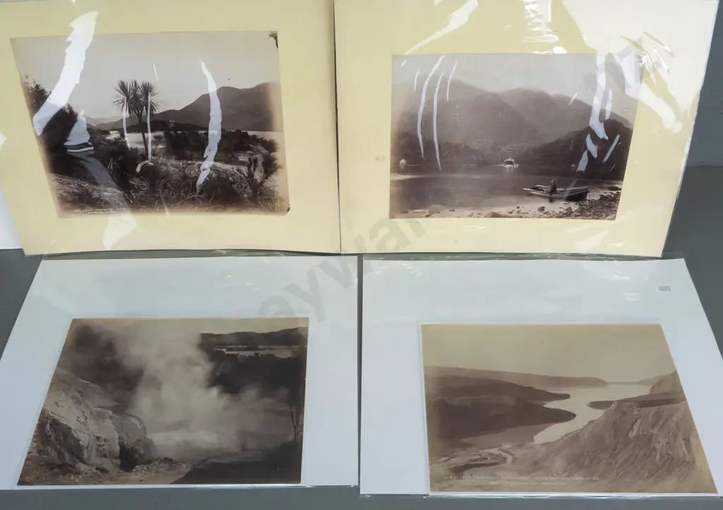 8 vintage NZ photographs, some on double sided card, 2 in mats - Stewart Island, Lake Wanaka, Tarawera and other thermal Image 1++