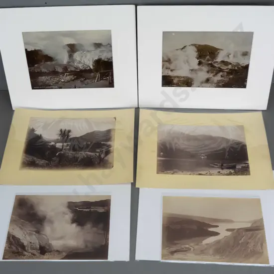 8 vintage NZ photographs, some on double sided card, 2 in mats - Stewart Island, Lake Wanaka, Tarawera and other thermal