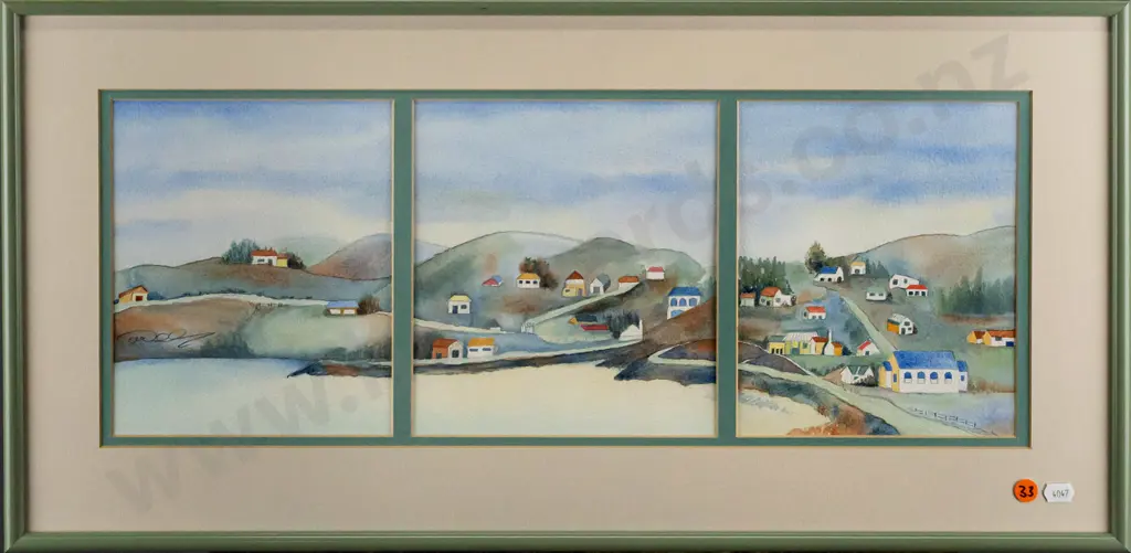 Marianne Verdoner - framed watercolour triptych - landscape H200 W540 Image 1++