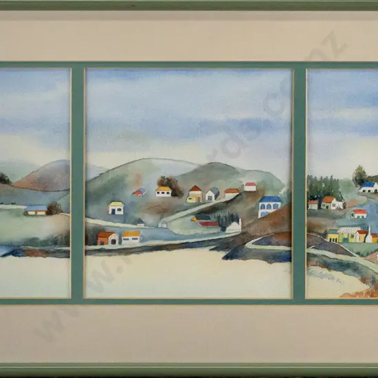 Marianne Verdoner - framed watercolour triptych - landscape H200 W540