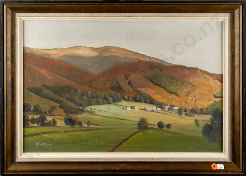 Keith Wilson - framed oil on board - landscape, fields and hills H310 W460 Image 1++