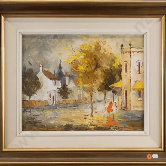Williams - framed oil on board - street scene H290 W360